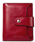 Women Leather Wallet RFID Blocking Small Bifold Zipper Pocket Card Case Purse With ID Window Red, front view, button closure