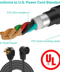 Cross-section of 50 Foot 30 Amp N14-30P To N14-30R Dryer And EV Charging Extension Cord showing copper wire and UL certification