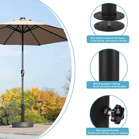 All Weather Granite Outdoor Umbrella Stand Tube Universal Base For Granite Cement Marble Slab Boards Replacement Table Umbrella Tube Bracket Adjustable For 1 To 2 Inch Poles displaying base and brackets in outdoor setting.