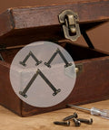 Sturdy 6 Pack Miniature Lid Hinges For Decorative Wood Boxes with screws and screwdriver on wooden surface