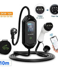 Portable Type Two Evse Fast Charging Cable With Ten Meter Wire Wifi App Control And Bluetooth Remote shown with display.