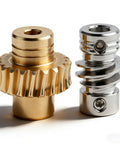 Brass Gears and Bronze Gear Set for Robot Wheels showing detailed brass and silver gear components for industrial drive kits