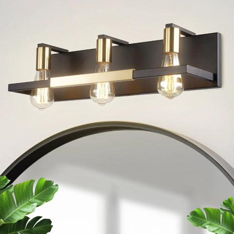 Industrial Black Wall Sconces Set Of Two Matte Black And Gold Indoor Hardwired Wall Lighting Fixtures Above Mirror