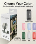 Universal In Flight Phone Holder Mount box showing 7 colors including pink, blue, lavender, black, evergreen, white, and coral.