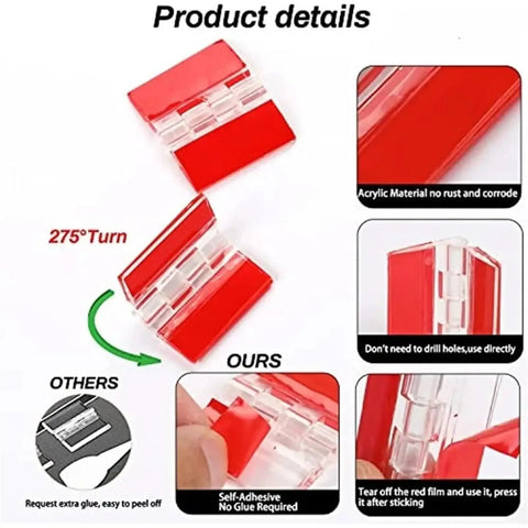 Clear Plastic Folding Hinge Set For Cabinets And Furniture Doors Durable Acrylic Hinge Hardware showing red and clear design details