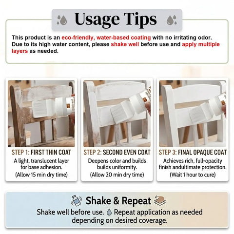 Usage tips for No Sweat White Touch Up Paint For Wood Doors Cabinets And Furniture Built In Brush with application steps.