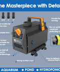 600GPH Submersible Water Pump For Ponds, Fountains, Aquariums, With Flow Control And 7 Ft Lift, Energy Efficient 35W features