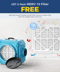 Heavy Duty Air Scrubber With Three Stage Filtration And Hepa Clean Shield Tech Packs Some Serious Heat Against Smoke Pet Odor And Dust While Keeping Your Indoors Breathing Easy With A Smooth No Sweat Fresh Air Setup In Blue with 2-Pack MERV-10 Filter