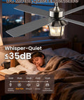 TALOYA 52" Farmhouse Ceiling Fan with Light and Remote, Rustic Style in a cozy bedroom setting.