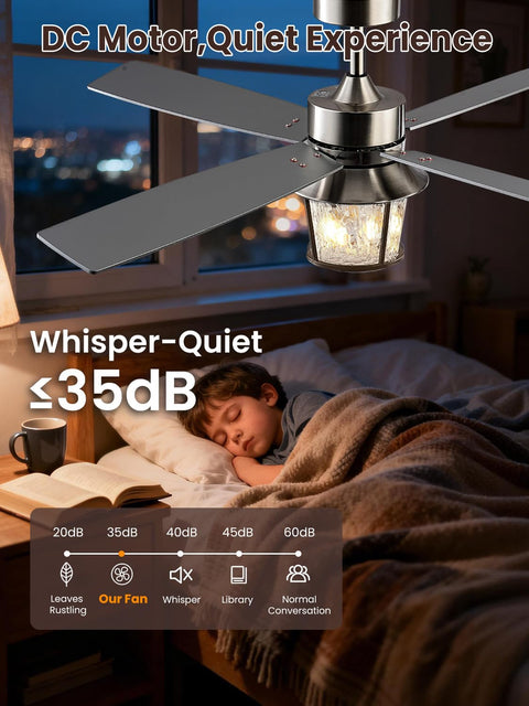 TALOYA 52" Farmhouse Ceiling Fan with Light and Remote, Rustic Style in a cozy bedroom setting.