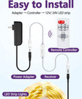 Diagram of Mini RF Remote Controller For Single Color LED Strip Lights 5 To 24V 12 Key Wireless Dimmer setup with power adapter.