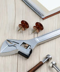 Close-up of 10 Pack Rock Solid Round Wooden Cabinet Knobs Featuring Natural Grain And Smooth Grip Single Hole Furniture Drawer Pulls For Kitchen Cupboard Refresh And Wardrobe Doors Top Notch Hardware with wrench.