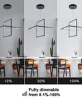 Modern Square LED Chandelier Pendant Light That Looks Lit Dimmable 6000K Cool White Ideal For Living Room Dining Bedroom Kitchen And Study 65W Black Finish showcasing dimmable settings in dining area