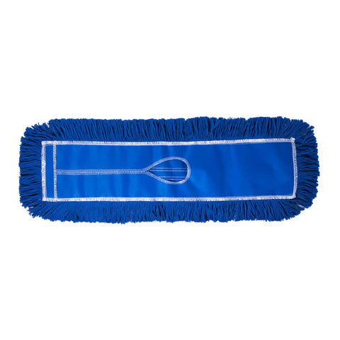 Heavy Duty Commercial Dust Mop Replacement Head For Janitorial Floors And Hard Tile Surfaces Premium Cotton Nylon Blend Industrial Refill Clean Sweep No Sweat Setup Bright Blue, 24 x 5 inch size.