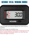 Digital Maintenance Hour Meter For Gear And Mowers AC DC 5V To 277V RL HM038AG H black LCD showing 300.0 hours