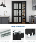 Sliding Closet Door For 64x80 Opening, 3 Lite Frosted Glass MDF Barn Door With Hardware And Track Kit, installed view