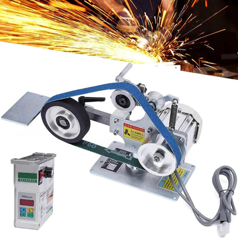 Built Like A Tank Industrial Grade Electric Belt Sander Featuring One By Thirty Inch Abrasive Belt with motor and control panel.