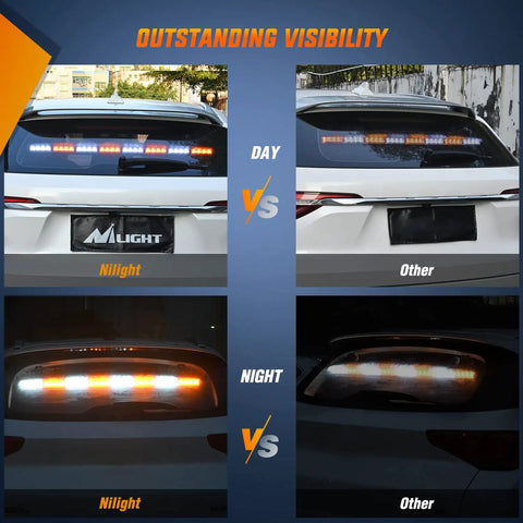 35 Inch LED Traffic Advisor Emergency Strobe Light Bar With Amber And White, High Visibility Warning Bar For Cops, First Responders, Roadside Work, Construction Crews And Road Safety on SUV rear window