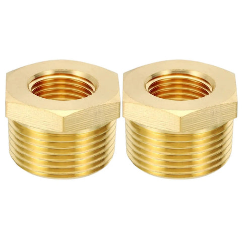 Brass Hex Bushing Two Pack One Half Inch NPT Female To One Inch NPT Male Reducer Pipe Fittings For Water Air Oil Gas Lines Hose Connector