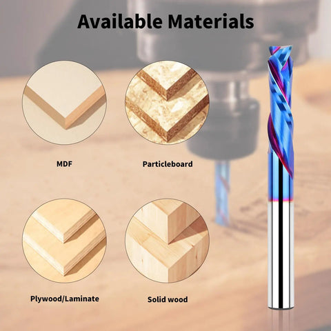 Up And Down Spiral Router Bit With Quarter Inch Shank And Quarter Inch Cutting Diameter, available materials for use