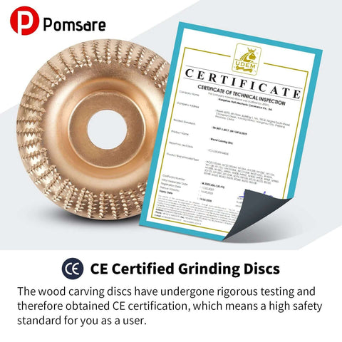Pomsare wood carving grinding disc, copper-colored with serrated edge, 5/8 inch arbor, CE certified