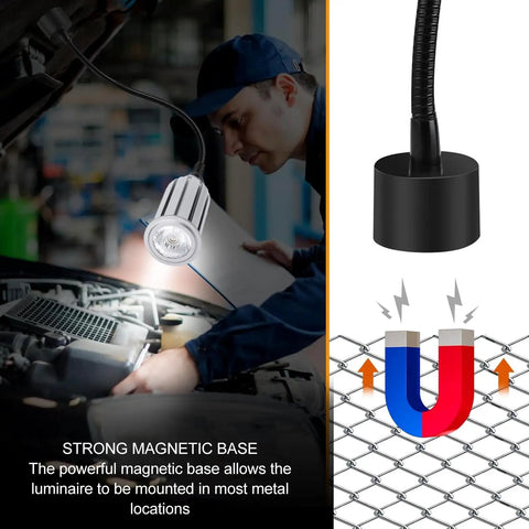 Person using Magnetic LED Work Light 15W 1200LM with Flexible Gooseneck and Base for garage lighting on car engine