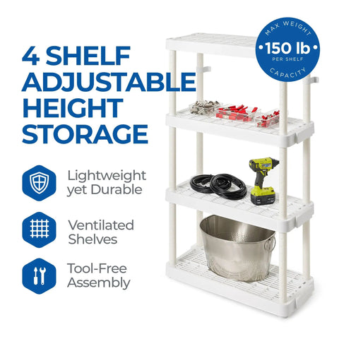 Real Deal Slick Four Tier Adjustable Height Storage Rack For Home Garage Laundry Room And Kitchen Pantry Medium Duty Organizer System Connectible Design White Two Pack Bundle