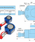 Technical diagram of Low Profile 5 Ton Hydraulic Ram Cylinder With 7mm Stroke For Confined Spaces, showing dimensions and connection details.