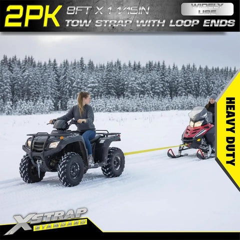 Two Pack Three Quarter Inch By Eight Foot Web Tow Straps Loop End Design Delivers No Sweat Heavy Lifts Rust Resistant Poly Build Offers Hella Durable 5000 Pound Break Strength For Trail Tasks