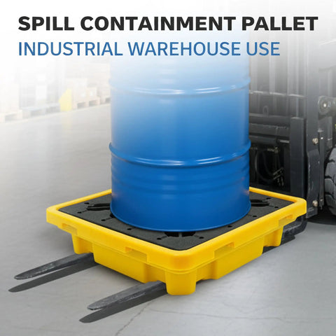 Beefed Up Workhorse Spill Containment Pallet For 55 Gallon Drums With Secondary Containment Tray And Drain, 2200 Lb Load Capacity