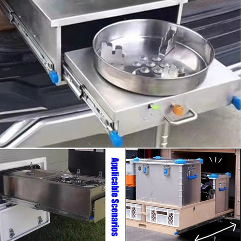 Heavy Duty 3 Fold Full Extension Drawer Slide With Lock Side Mount For Tool Cabinets And Workbenches Built Tough With Lockable Drawer That Stays Put Through Rough Rides 20 Inch 500mm Cold Rolled Steel used in outdoor kitchen setup.