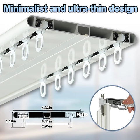 Double Row Curtain Track System With Silent Glide For Drop Ceiling Heavy Duty Design Hassle Free Snap Together Setup No Tools Needed Pre Connected For 39 Inch Plus Lengths Easy DIY Install And Quiet Operation, white 4.33in track
