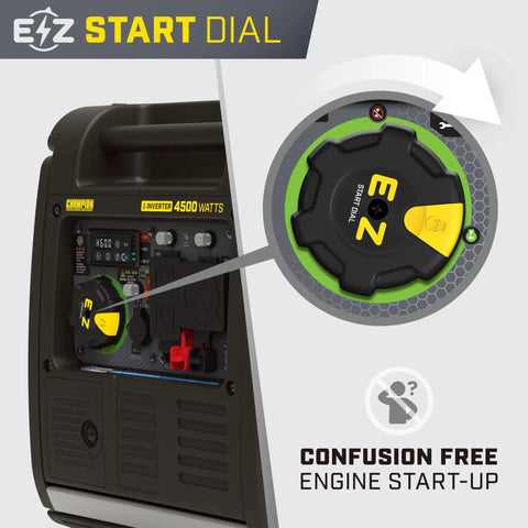 Portable 4500-Watt Inverter Generator with wireless remote start and EZ start dial highlighting its quiet technology and CO shield