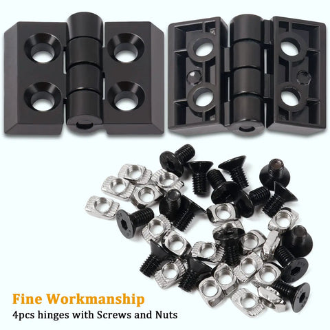 4 Pack Zinc Alloy Hinge Set For 2020 Series 6mm T Slot Aluminum Extrusion Frames And 3D Printer Builds Heavy Duty Hinges with screws and nuts