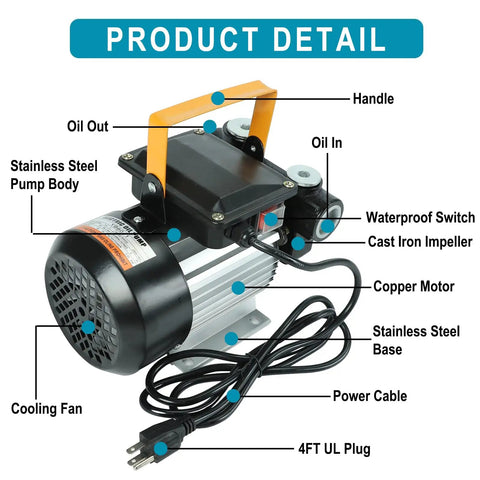 No-Nonsense 110V AC 550W Self Priming Electric Fuel Transfer Pump features waterproof switch and stainless steel body.