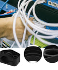 Heavy Duty Black Cable Clamp Snaps On Fast To Secure High Voltage Wires And Electrical Connectors, shown during installation.