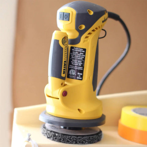 PaintEater Electric Palm Grip Paint Removal Sander Kit showing side view with 4-1/2 inch orbital disc and corded design.