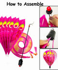 How to assemble colorful hot air balloon wind spinners for yard decor with peacock design and curly tails that spin in winds.