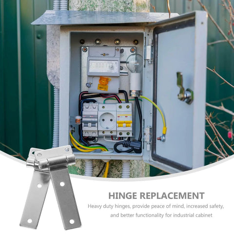 Heavy Duty Galvanized Steel Friction Hinges for Industrial Cabinets and Distribution Boxes 2 Pack with Tough As Nails Load Bearing Capacity Rust Resistant Torque Hinges for Electrical Panels and Doors Garneck shown installed on an electrical panel