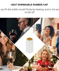 100 Pack White Pvc Heat Shrink Bottle Caps Wine Sealing Film Liquor Capsule Wraps For Spirits And Homebrew 1.2 X 2.4 Inch on festive table.