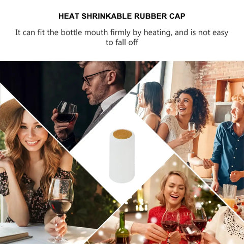 100 Pack White Pvc Heat Shrink Bottle Caps Wine Sealing Film Liquor Capsule Wraps For Spirits And Homebrew 1.2 X 2.4 Inch on festive table.