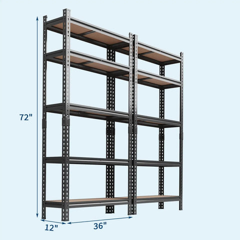 Hella Sturdy Heavy Duty Metal Shelving Rack With Five Adjustable Tiers For Garage And Workshop Storage Rust Resistant Carbon Steel 72x36x12 inches.