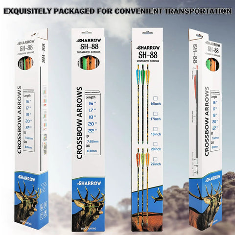 Packaging of 12 Pack 20 Inch Camouflage Carbon Crossbow Bolts With Screw In Broadheads For Hunting Set
