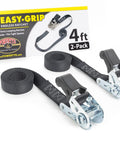 Endless Ratchet Straps No Hooks 1 Inch By 4 Foot Easy Grip Light Duty with packaging, black, 2 pack, for securing gear