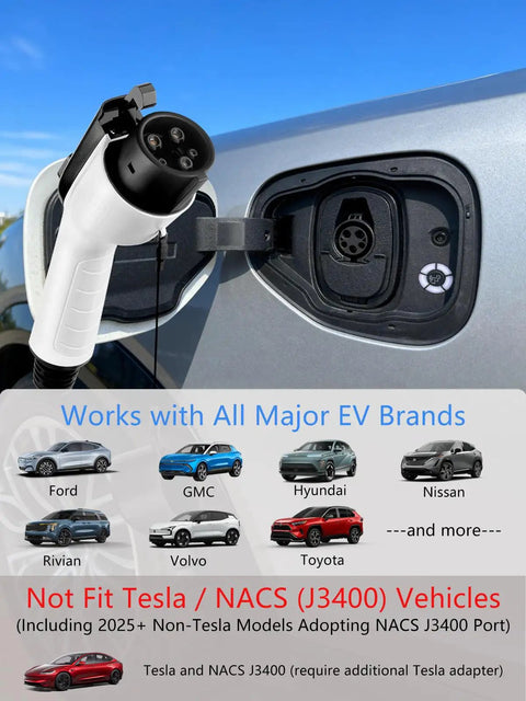 Portable 16 Amp EV Charger For 110 To 240 Volt Power Level 1 And Level 2 Charging J1772 Ready with car port compatibility information