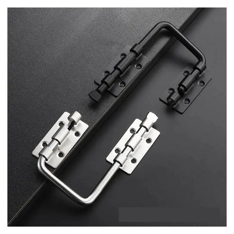 ZOMMRFVG 1Set Non Perforated black and silver door clamps on a dark surface, showcasing metal construction and secure design.