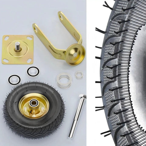 Heavy Duty 10 Inch Rubber Caster Wheels For Furniture And Carts components, including knobby tread, bearings, and brackets