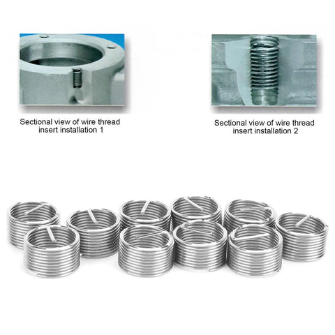 Super Heavy Duty 10 Piece Stainless Steel Wire Thread Inserts M18x1.5 For Damaged Hole Repair Kit With Precise Drill Bit Installation Tool, sectional views