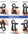 2 Pack Grip Strength Trainer With Counter, Adjustable Hand Grip Exerciser For Forearms, 11-132 Lbs Resistance, multiple exercises shown