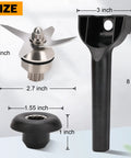 Wet Blade Assembly With Wrench And Drive Socket Tool Kit For Blenders Compatible With Vitamix 5200 Series 64oz And 32oz Mixer Containers Replacement Part For Kitchen DIY Repair And Smooth Blending, showcasing blade, wrench, socket dimensions.
